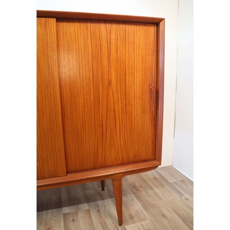 Scandinavian vintage teak sideboard with four sliding doors by Omann Jun, Denmark 1960