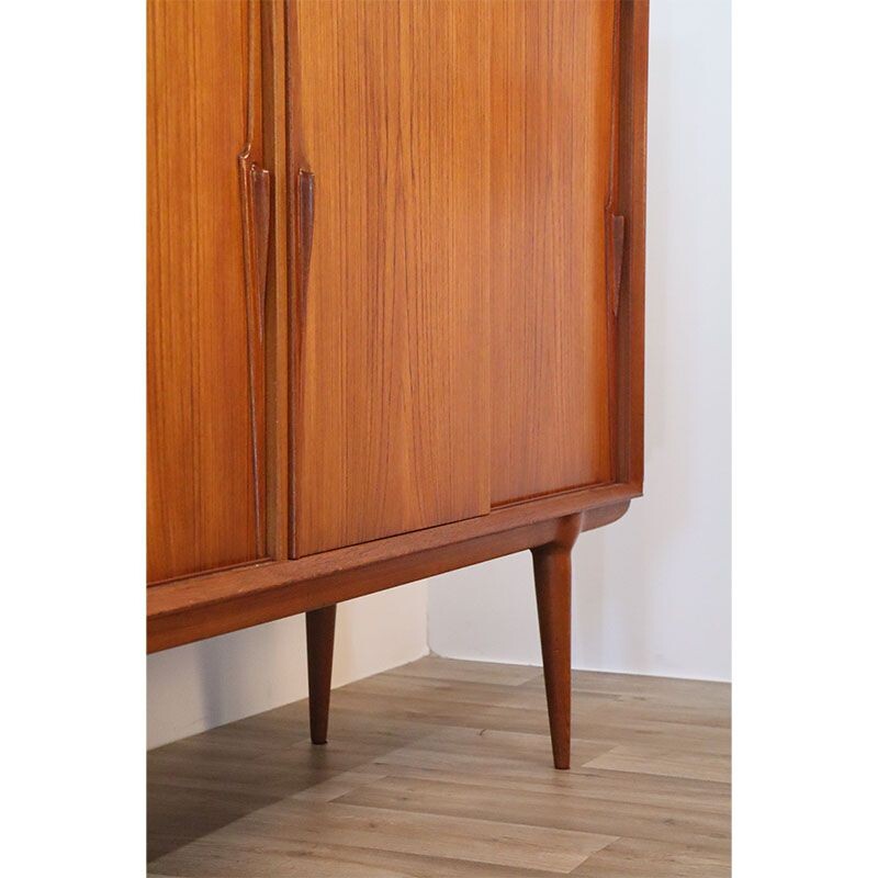 Enfilade scandinave vintage en teck avec quatre portes coulissantes par Omann Jun, Danemark 1960