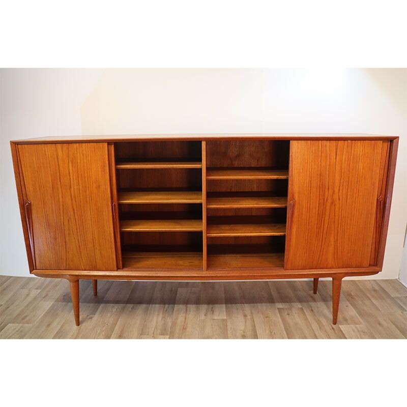 Scandinavian vintage teak sideboard with four sliding doors by Omann Jun, Denmark 1960