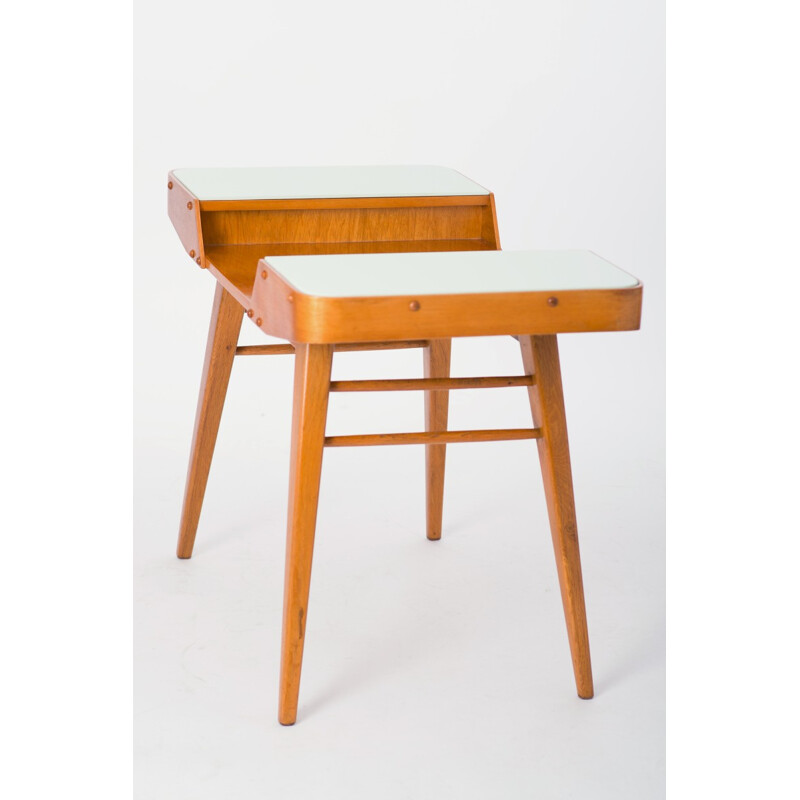 Little side table in ash wood and glass - 1960s