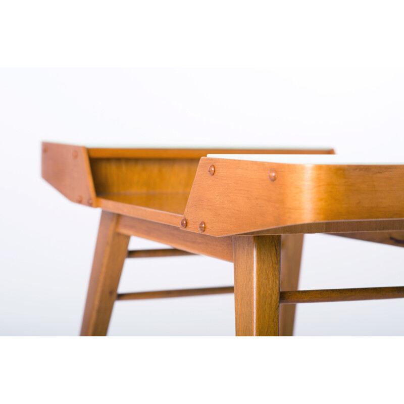 Little side table in ash wood and glass - 1960s