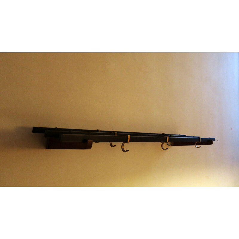 Vintage teak, brass and black metal coat rack, 1960s