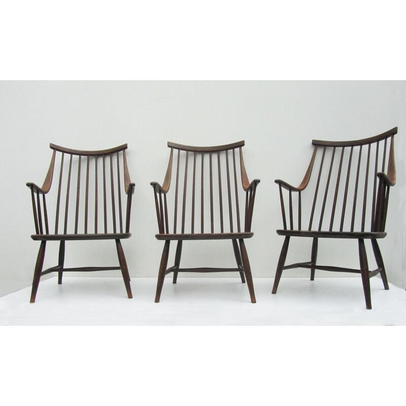 Set of 3 Nesto "Grandezza" armchairs in birchwood, Lena LARSSON - 1960s