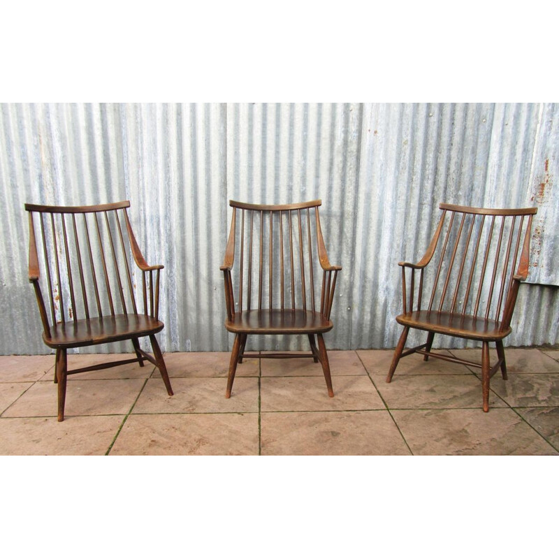 Set of 3 Nesto "Grandezza" armchairs in birchwood, Lena LARSSON - 1960s