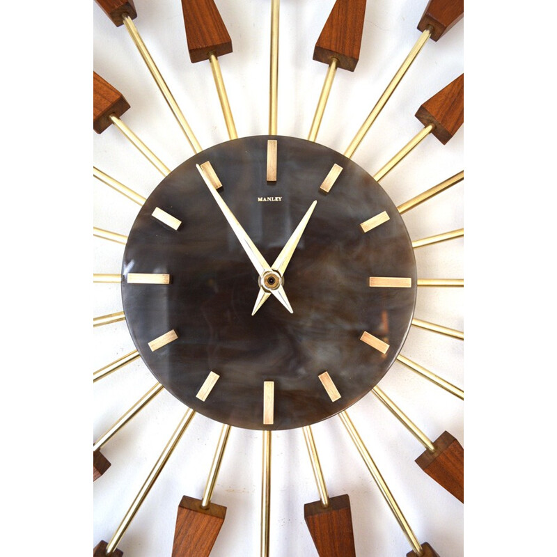 Starburst teak Wallclock by Manley - 1950s