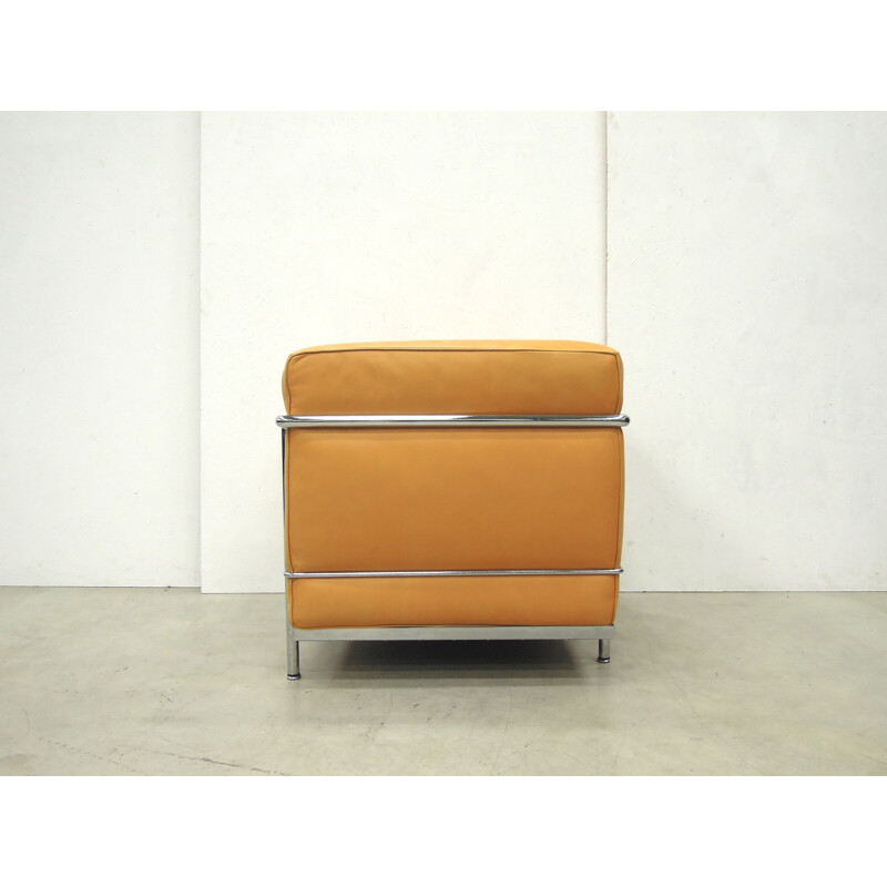 Italian Cassina "LC2" club chair in cognac leather, Le CORBUSIER - 1980s