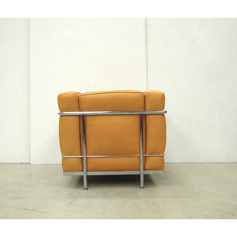 Italian Cassina "LC2" club chair in cognac leather, Le CORBUSIER - 1980s