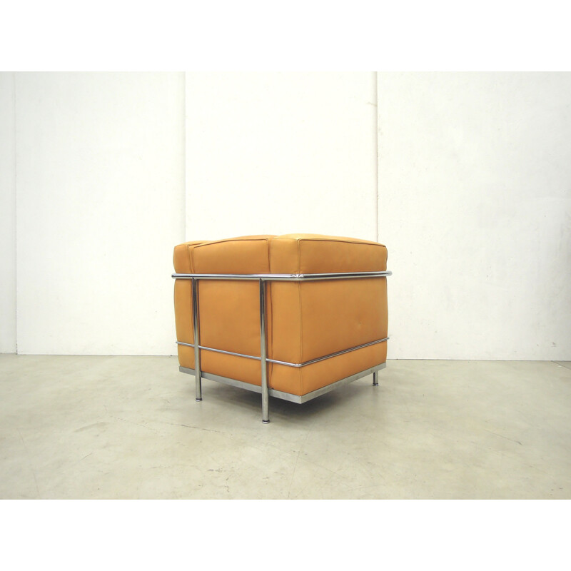 Italian Cassina "LC2" club chair in cognac leather, Le CORBUSIER - 1980s