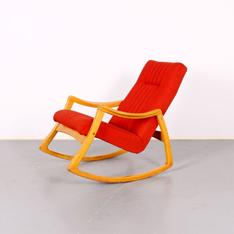 Mid century red rocking chair, 1970s