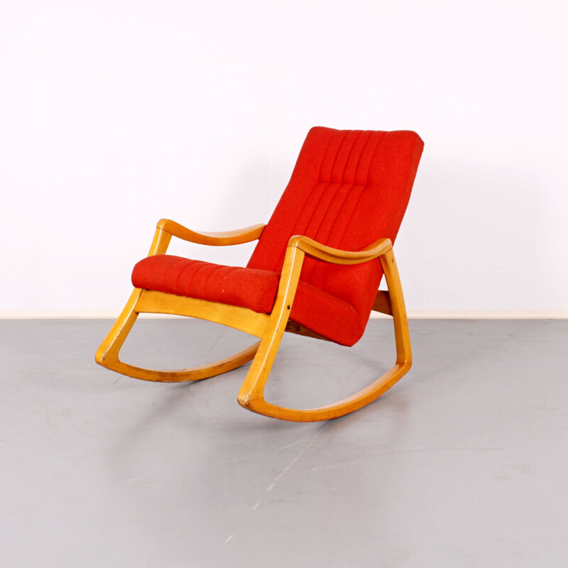 Chaise à bascule rouge vintage, 1970