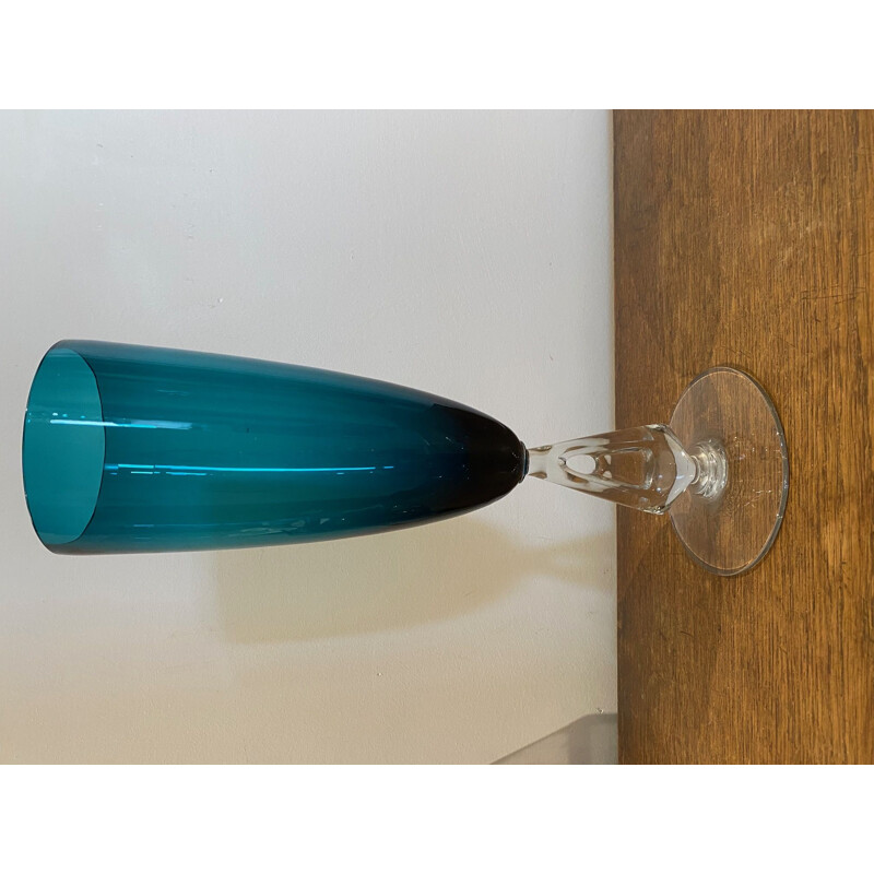 Vase italien vintage en verre bleu vert, 1970