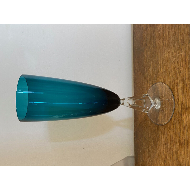 Vase italien vintage en verre bleu vert, 1970