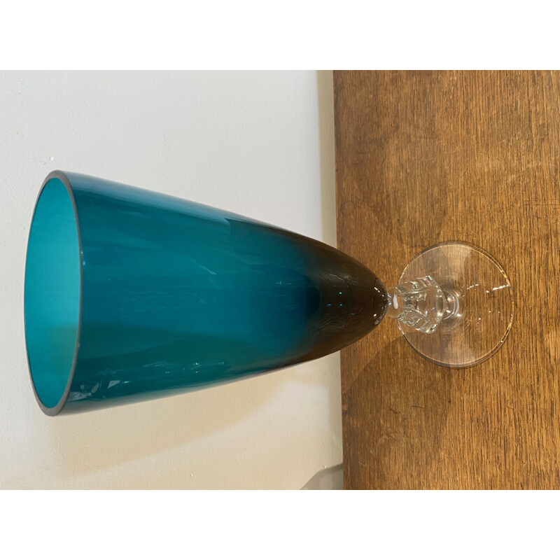 Vase italien vintage en verre bleu vert, 1970