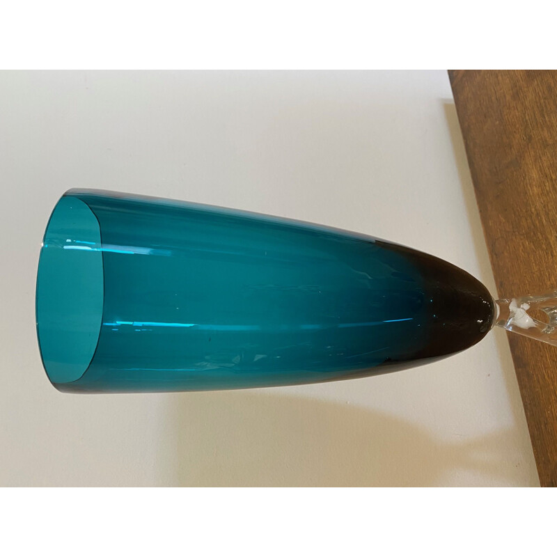 Vintage vaso de vidro italiano azul-verde, 1970