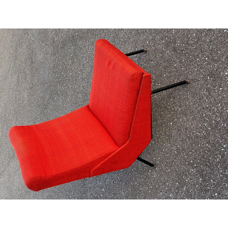 Vintage red armchair by Pierre Guariche, 1958