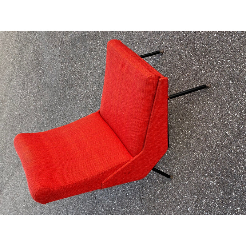 Vintage red armchair by Pierre Guariche, 1958