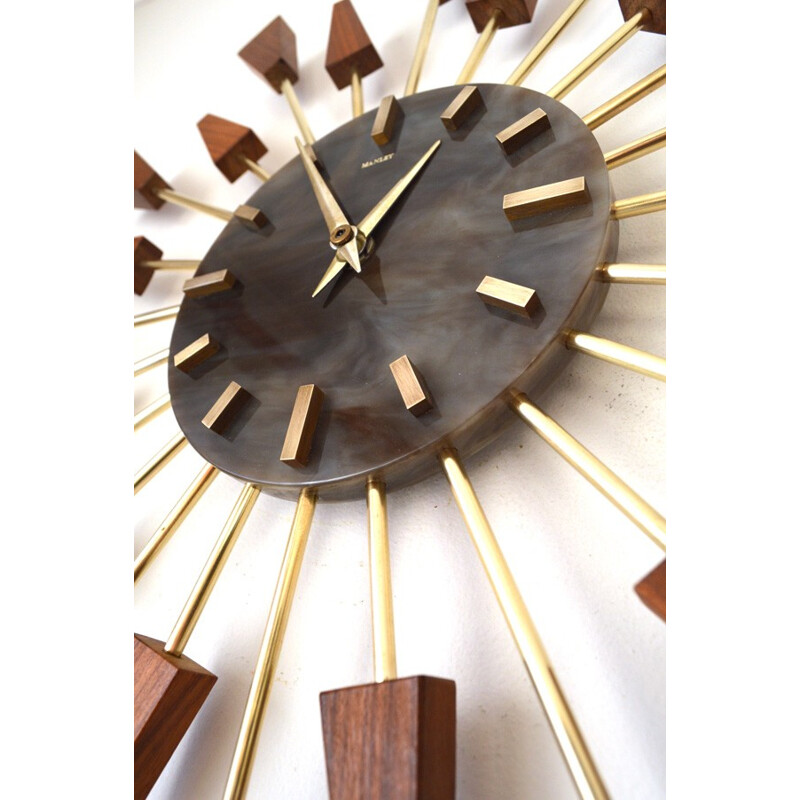 Starburst teak Wallclock by Manley - 1950s