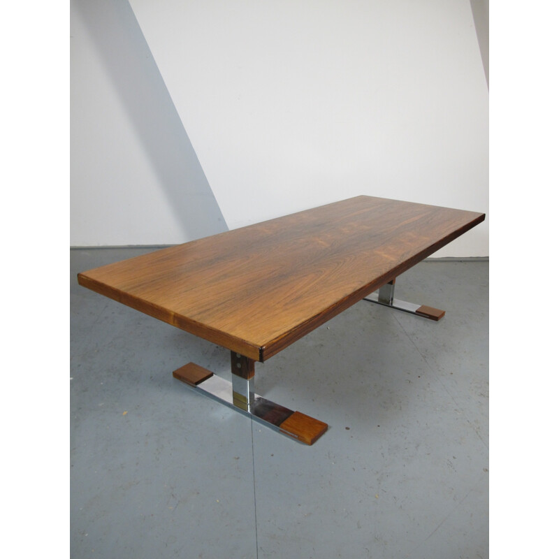 Table basse rectangulaire Sibast en palissandre et acier chromé - 1960 