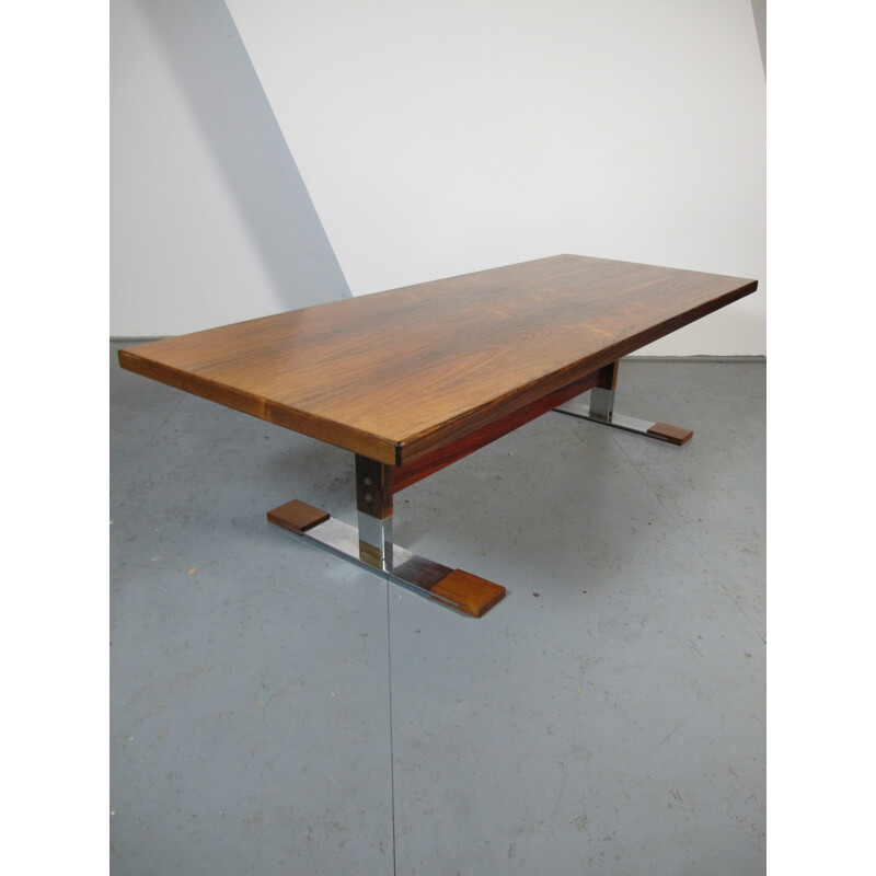 Danish Sibast rectangular coffee table in rosewood and chromed steel - 1960s