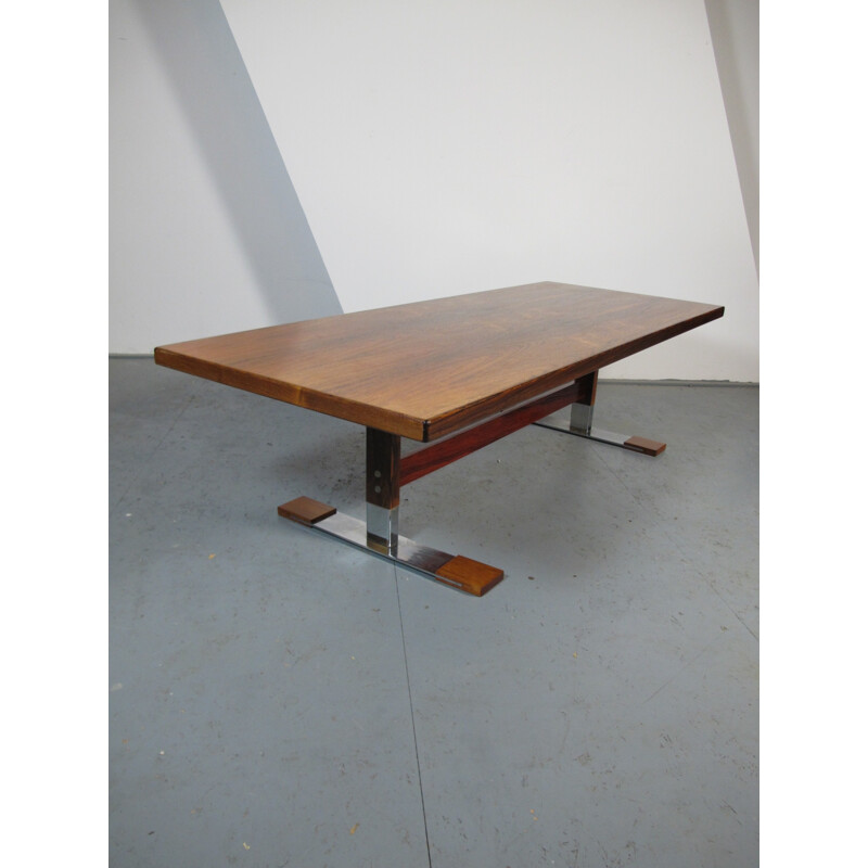 Table basse rectangulaire Sibast en palissandre et acier chromé - 1960 