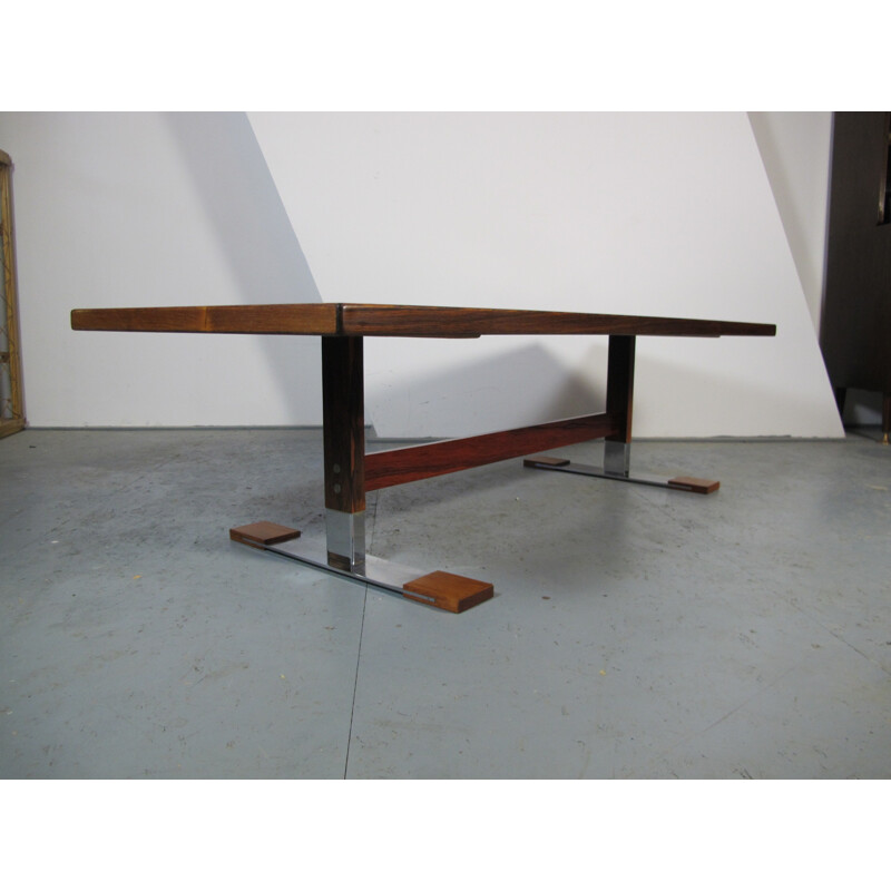 Danish Sibast rectangular coffee table in rosewood and chromed steel - 1960s
