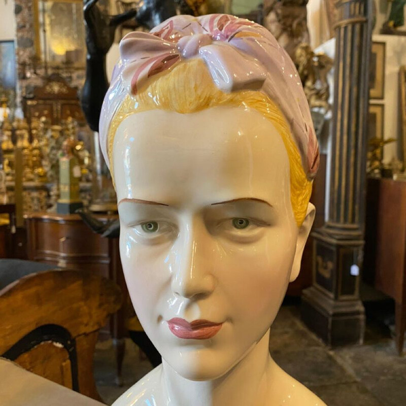 Buste de femme vintage en céramique par Ronzan, Italie 1968