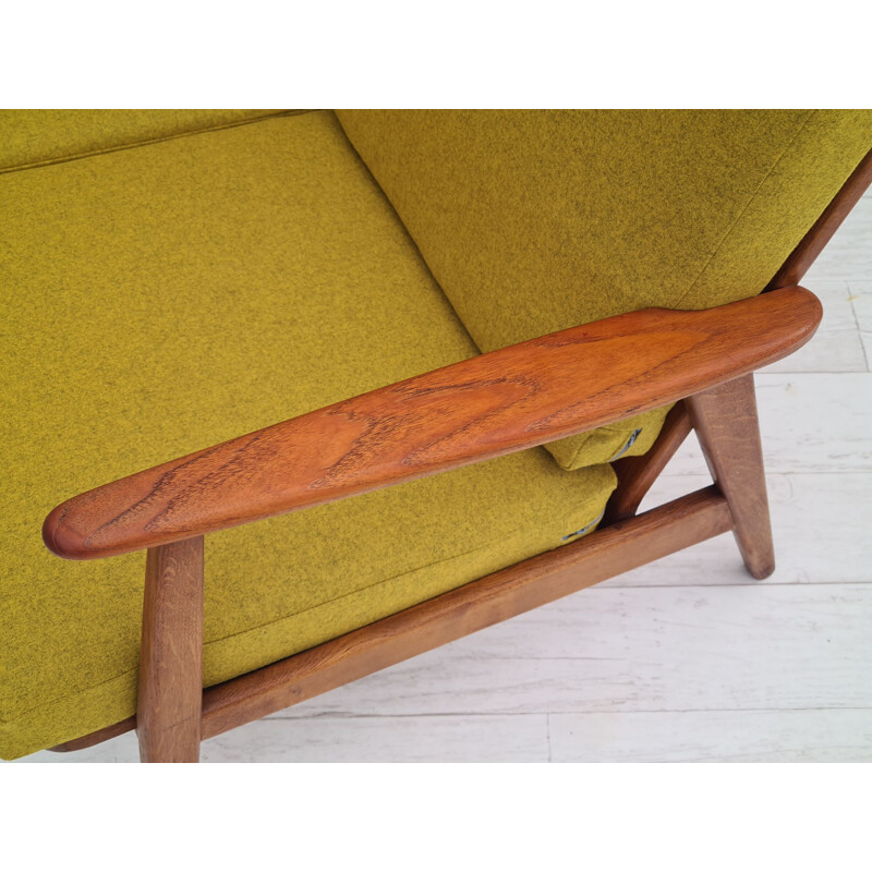 Danish vintage wool and teak wood 3 seater sofa, 1960s