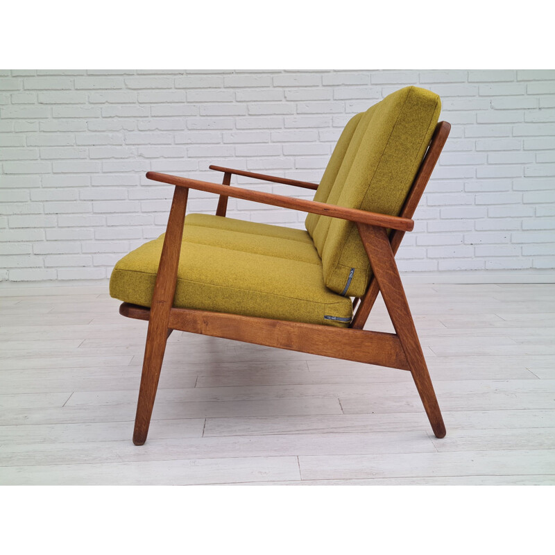 Danish vintage wool and teak wood 3 seater sofa, 1960s