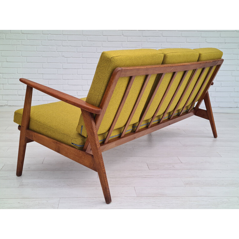 Danish vintage wool and teak wood 3 seater sofa, 1960s