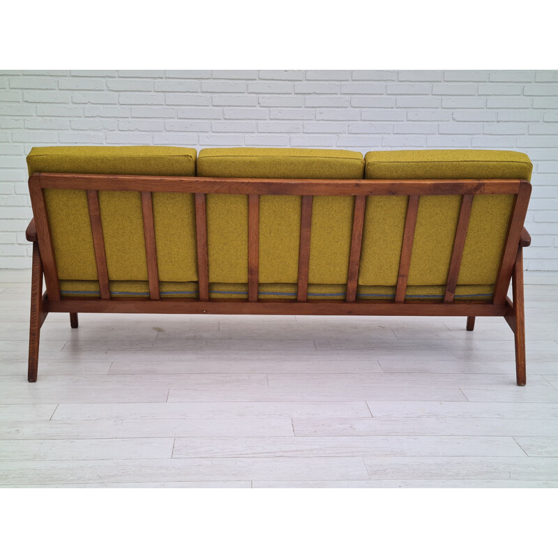 Danish vintage wool and teak wood 3 seater sofa, 1960s