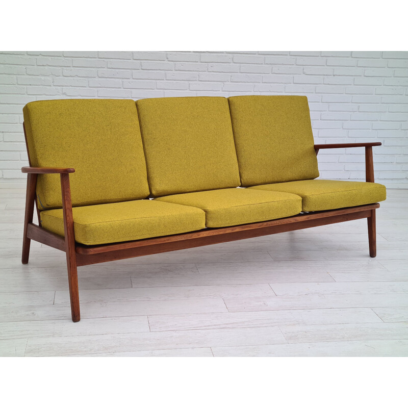 Danish vintage wool and teak wood 3 seater sofa, 1960s