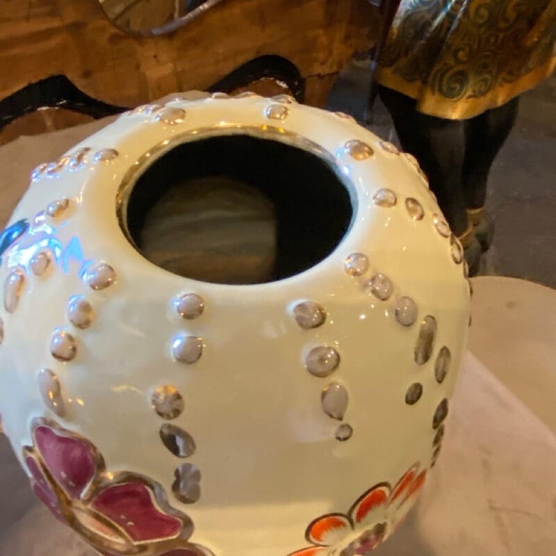 Vase vintage en céramique polycrome fabriqué à la main, Italie 1950