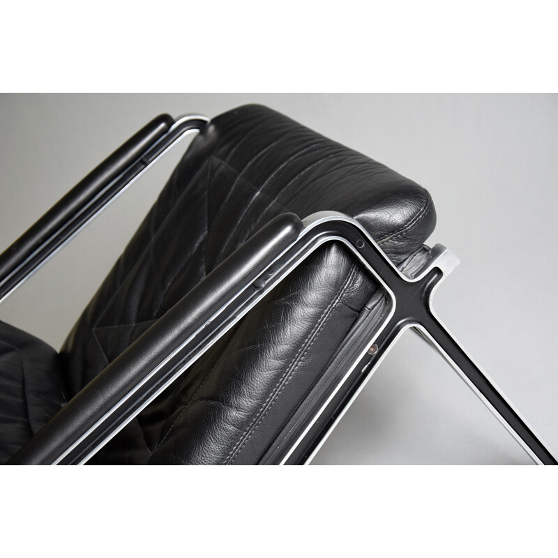 Mid-century Aluline black leather armchair by Andre VandenBeuck, 1960