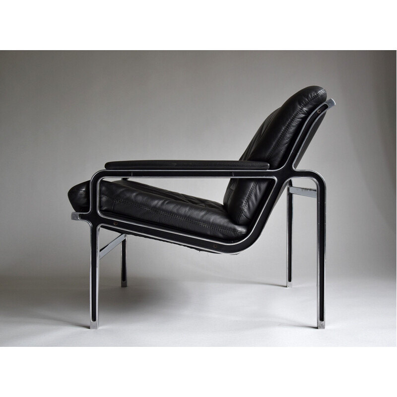 Mid-century Aluline black leather armchair by Andre VandenBeuck, 1960