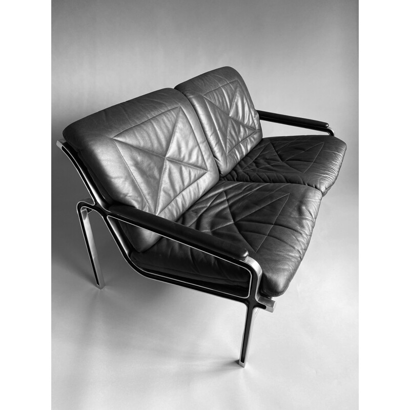 Mid-century Aluline black leather armchair by Andre VandenBeuck, 1960