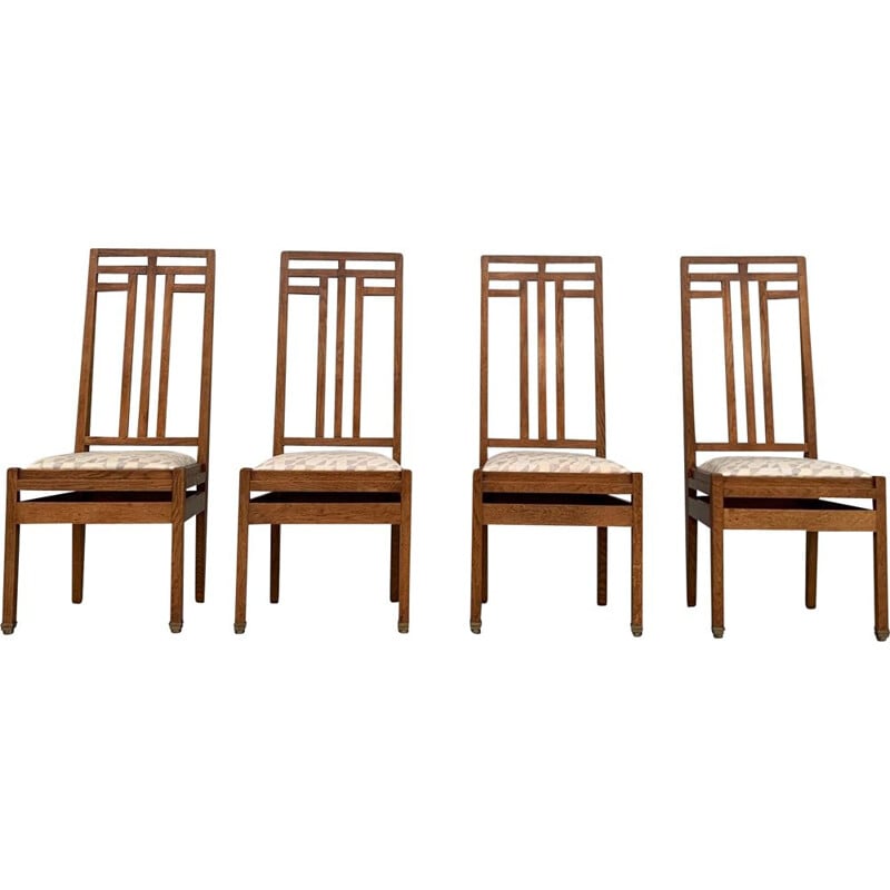 Ensemble de 4 chaises Art Déco vintage de l'école de La Haye par Cornelis Van Der Sluys, Hollande 1930