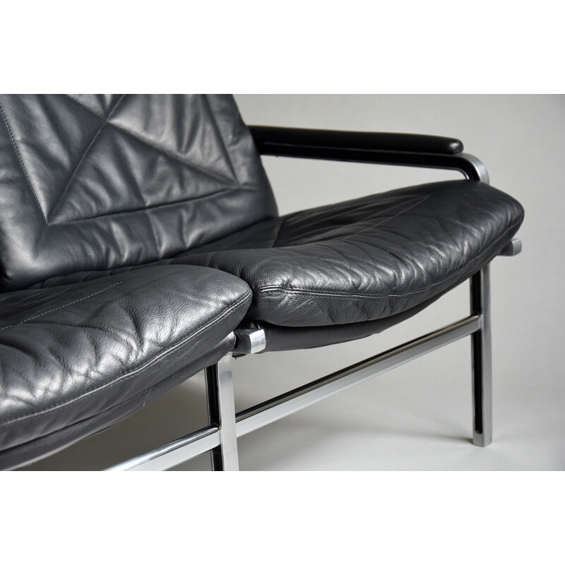 Vintage aluminium and black leather sofa by Andre Vanden Beuck for Strässle, 1960s