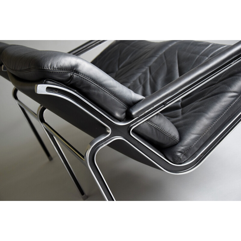 Vintage aluminium and black leather sofa by Andre Vanden Beuck for Strässle, 1960s