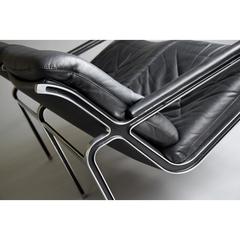 Vintage-Sofa aus Aluminium und schwarzem Leder von Andre Vanden Beuck für Strässle, 1960