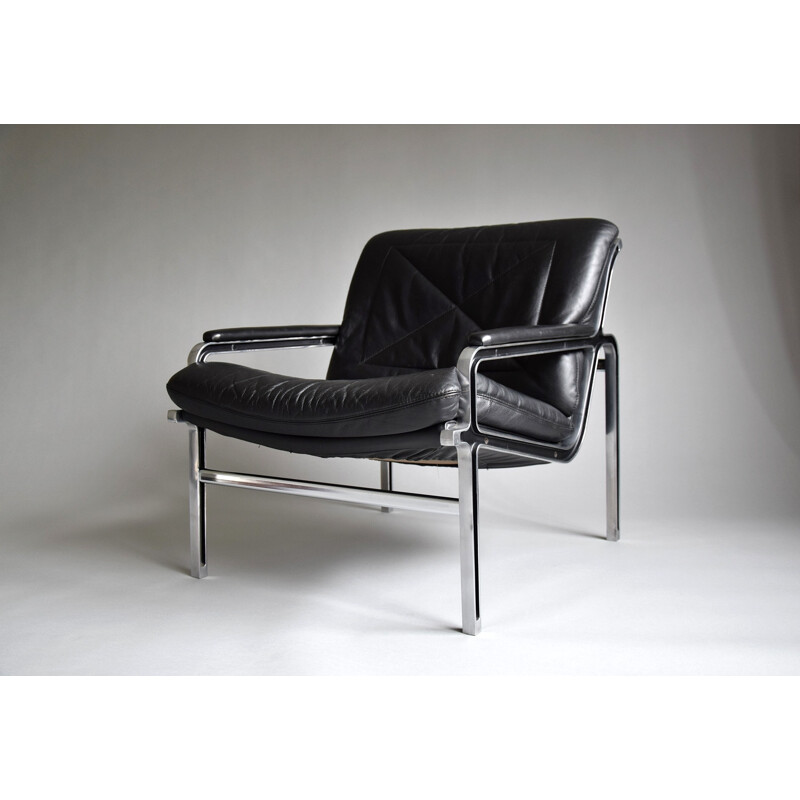 Vintage aluminium and black leather sofa by Andre Vanden Beuck for Strässle, 1960s