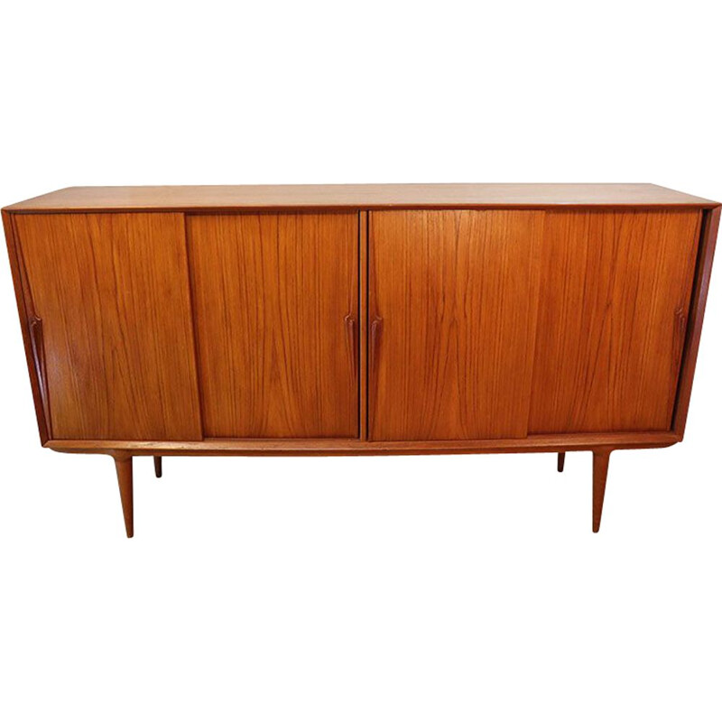 Scandinavian vintage teak sideboard with four sliding doors by Omann Jun, Denmark 1960