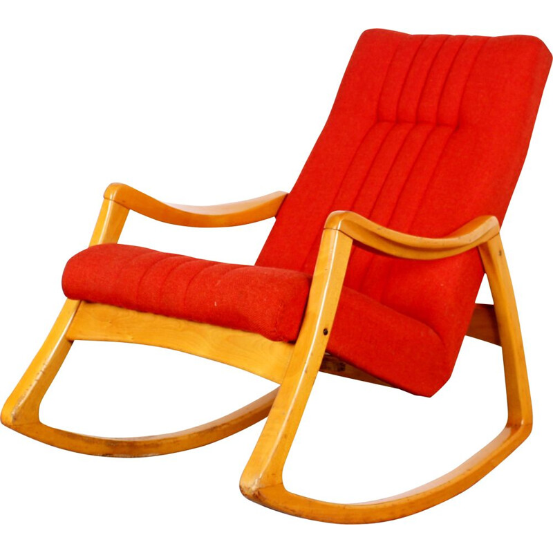 Mid century red rocking chair, 1970s