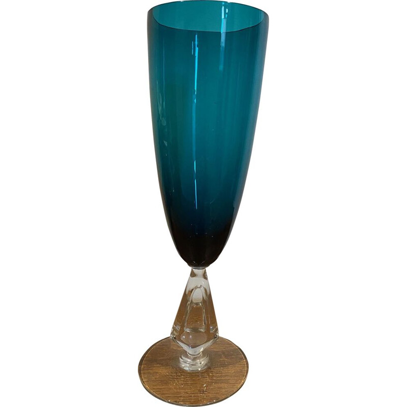 Vaso italiano vintage in vetro blu-verde, 1970