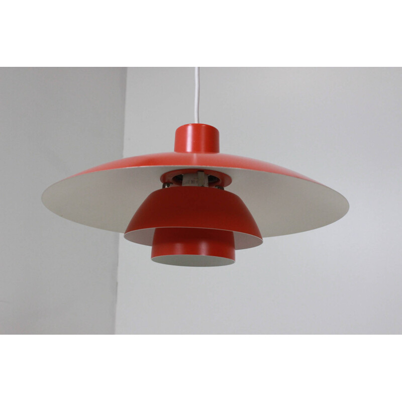Louis Poulsen red hanging lamp in metal, P.HENNINGSEN - 1960s