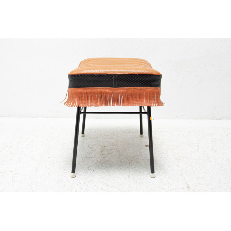 Mid century leather and iron stool, Czechoslovakia 1960s