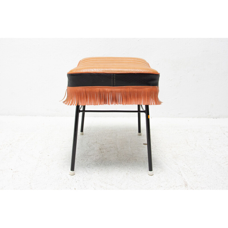 Tabouret vintage en cuir et fer, Tchécoslovaquie 1960