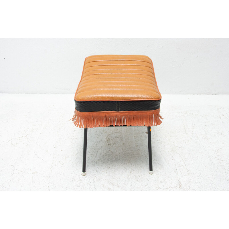 Tabouret vintage en cuir et fer, Tchécoslovaquie 1960