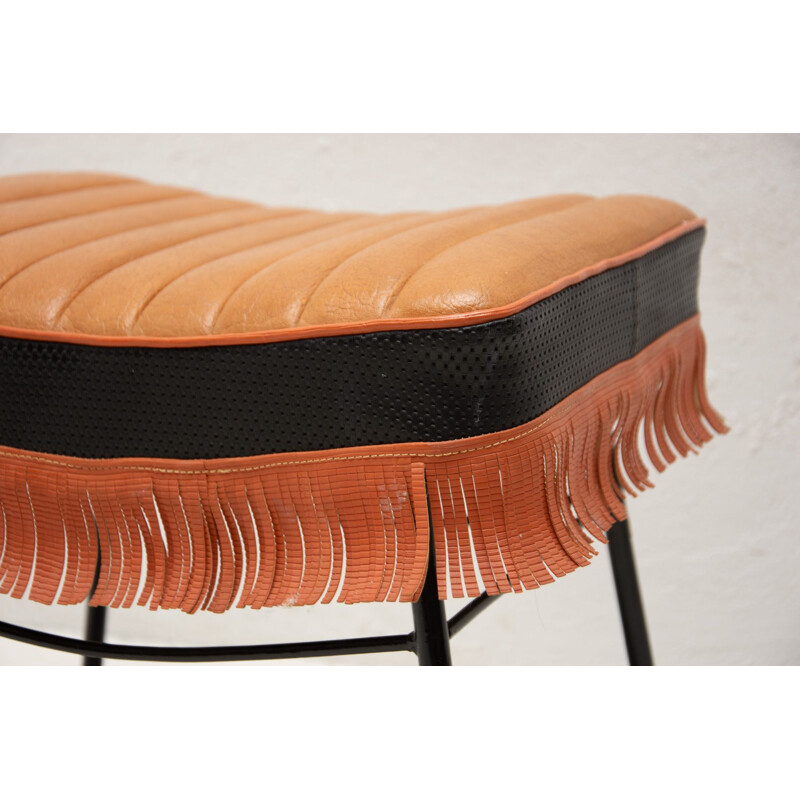 Mid century leather and iron stool, Czechoslovakia 1960s