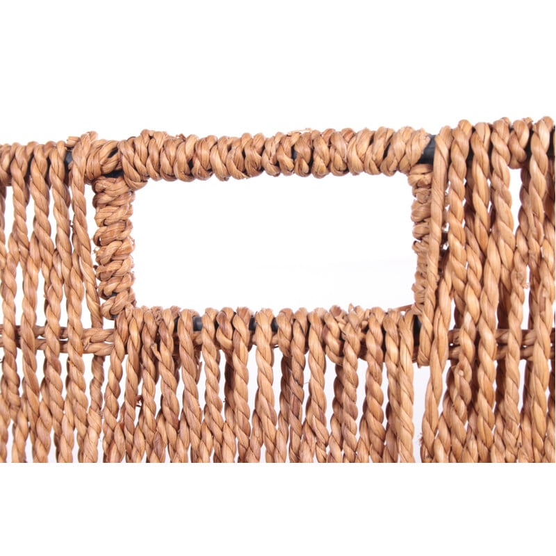 Vintage magazine rack made of braided jute cord, 1970s