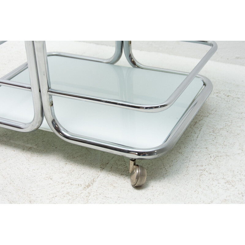 Vintage chrome and glass serving cart, Czechoslovakia 1970